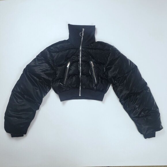 WeWoreWhat Cropped Puffer Jacket Black Womens Size S Zip Front Quilted Coat - Picture 4 of 16